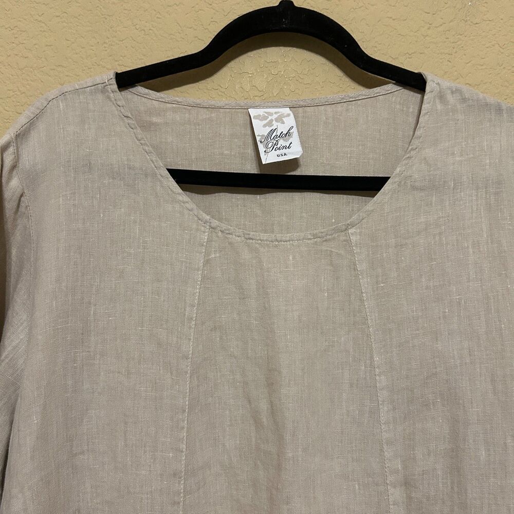 Match Point 100% Linen Tunic Top Womens Large Tan Brown Coastal Beachy Lagenlook - Picture 4 of 8